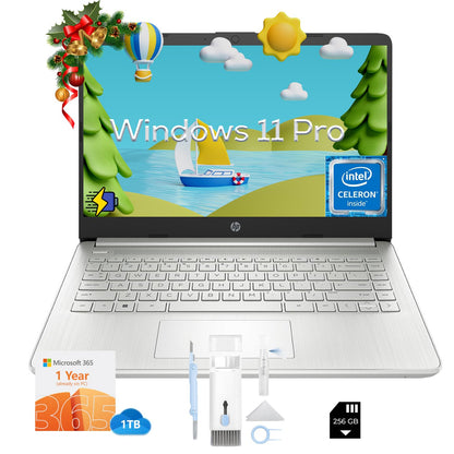 HP 14-inch Quad-Core Laptop Bundle - Win 11 Pro | 1TB Cloud | Office 365