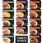 KJ Poultry Kosher ready microwave meals with chicken, beef, and salmon in a 14-pack variety, fully cooked and shelf stable for travel.