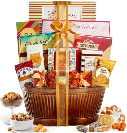 Broadway Basketeers sympathy snack gift box with assorted comforting treats in a care package for condolences.