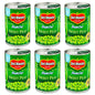 Canned Del Monte sweet peas in 15-ounce cans, fresh cut green peas in a pack of four, showing bright green peas inside each can.