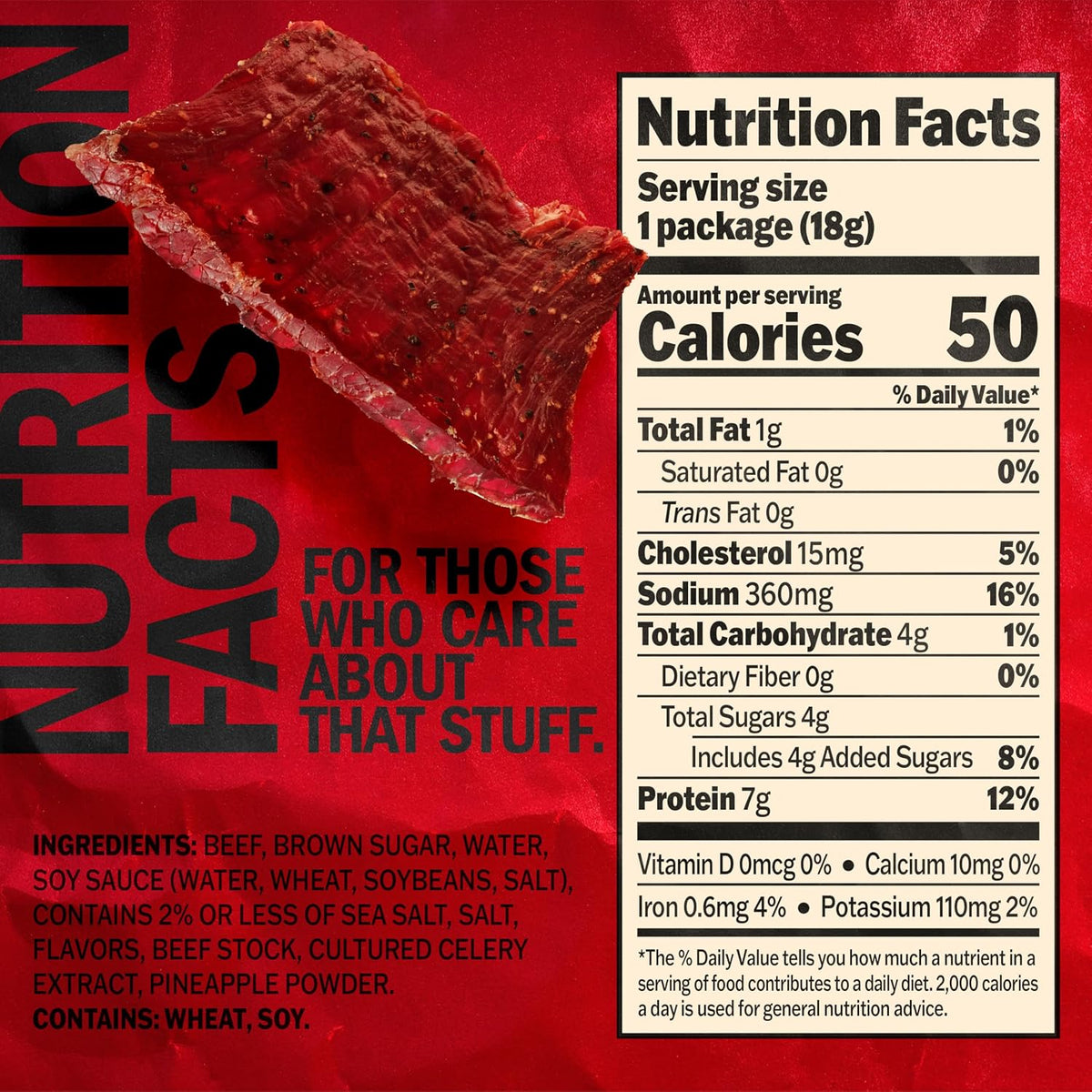 Jack Link's Teriyaki Beef Jerky Multipack with five 0.625 oz packs, showing savory beef jerky slices in a resealable bag.
