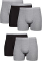 Hanes men's boxer briefs pack with cool, breathable cotton, moisture-wicking fabric, and no ride-up design for comfortable fit.