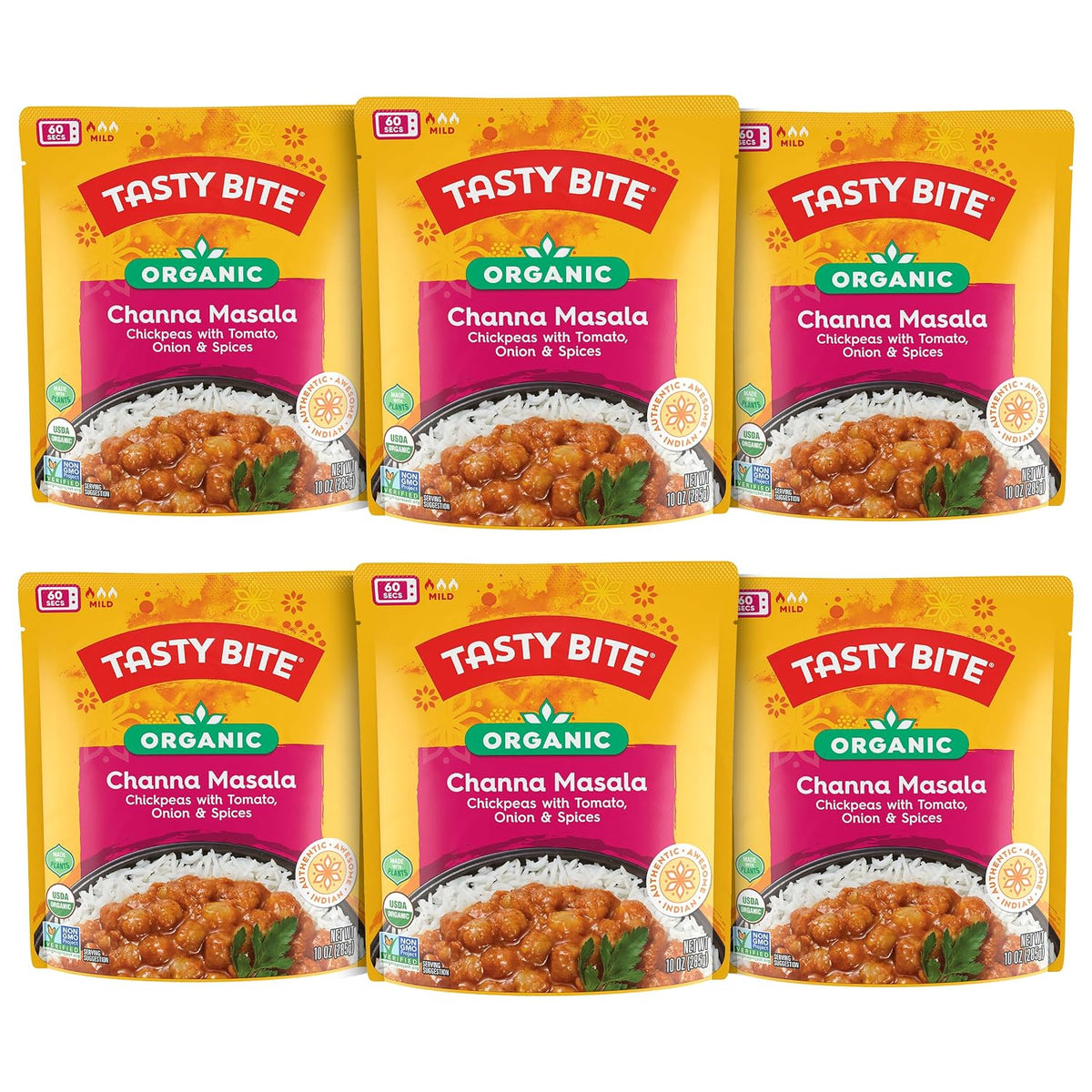 Microwaveable BACKUPMYFILESNOW® Indian Bombay Potatoes entrée, 10 oz pack of 6, ready-to-eat Indian potato dish in a bowl