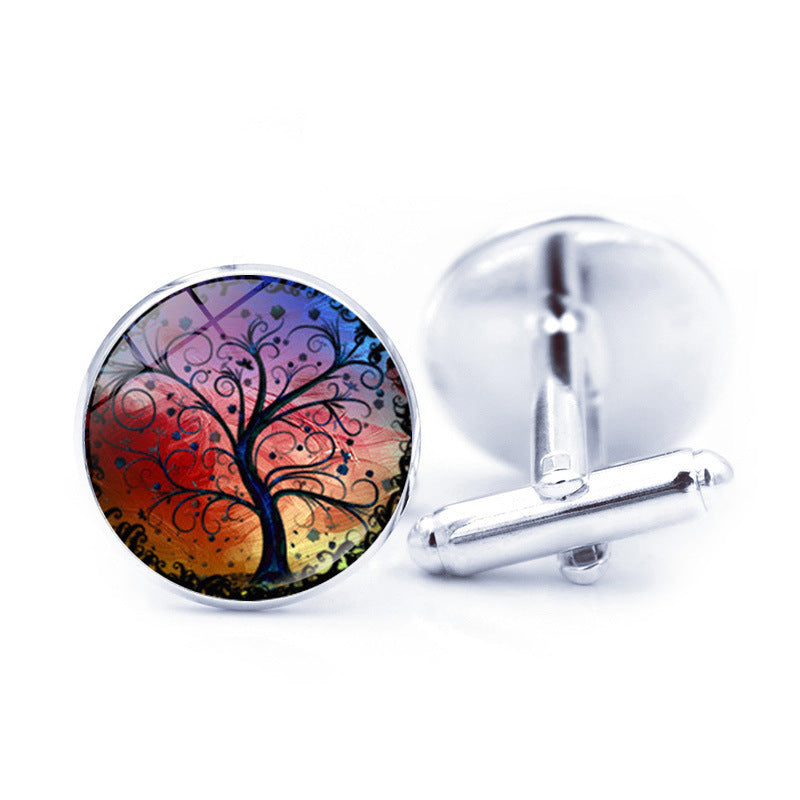 Time Stone simple Tree of Life cufflinks with intricate tree design