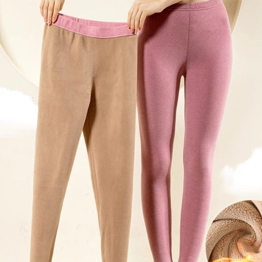 Women's warm cashmere leggings, solid slim-fit winter trousers in black