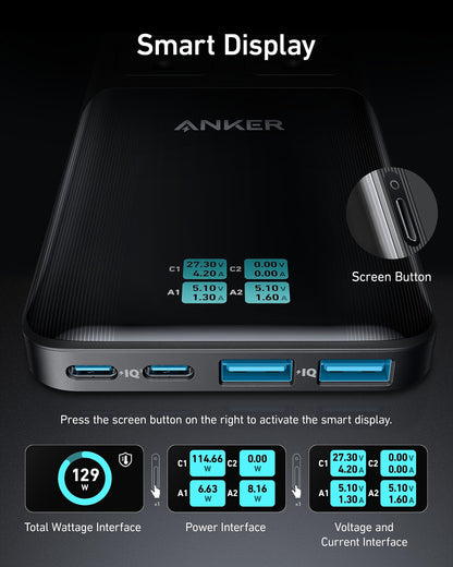 Anker Prime 6-in-1 140W charging station with multiple ports for fast device charging and power management.