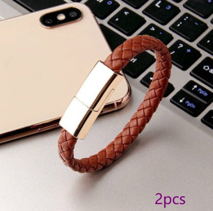 Bracelet-style USB charging cable and data cord for iPhone 14 and 13 Max, with USB-C and micro USB connectors