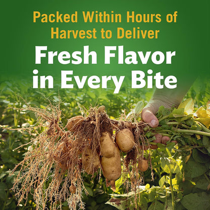 Canned Del Monte fresh cut whole potatoes in 14.5 oz cans, packaged in a 12-pack for convenient vegetable storage