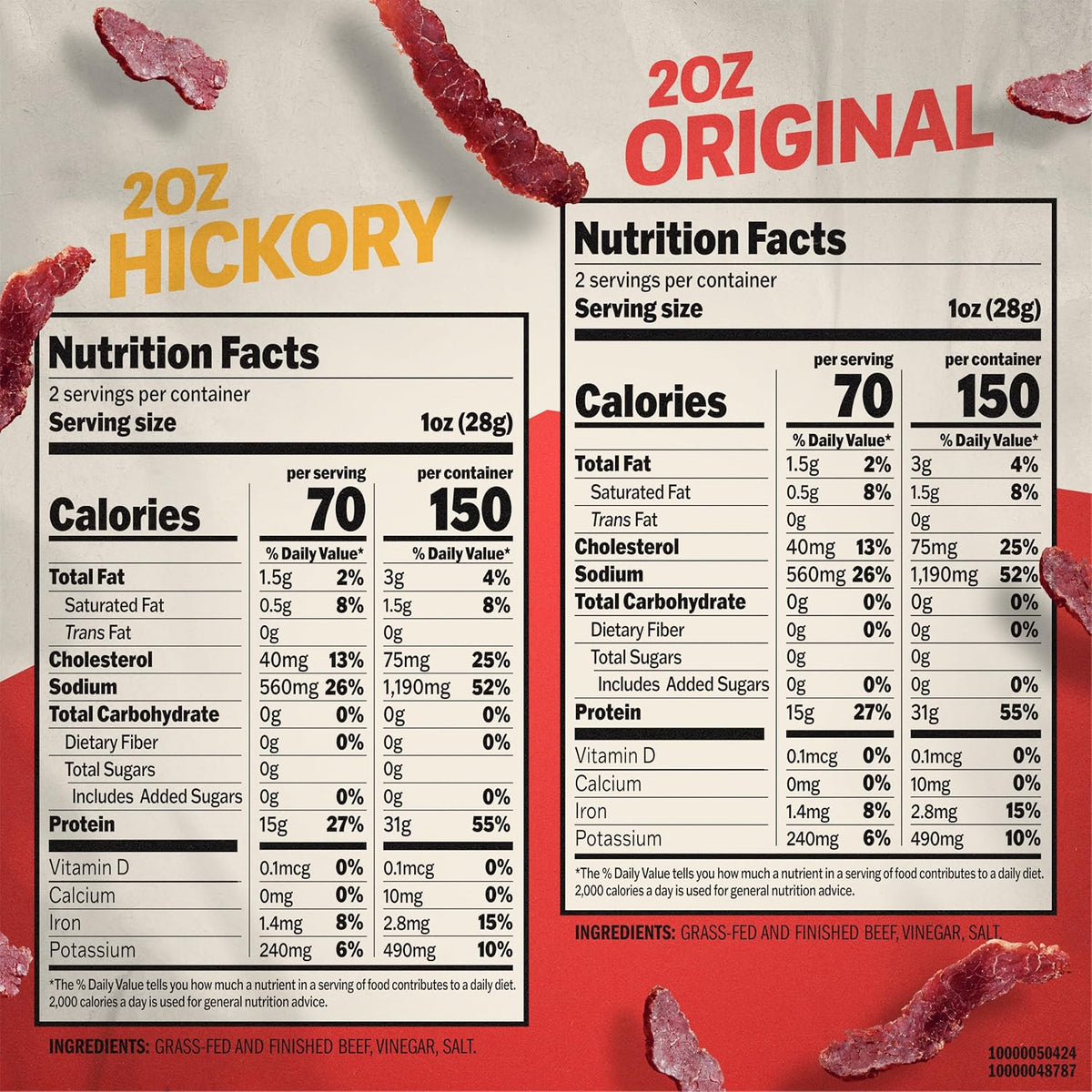 Jack Link's Original and Hickory Smoked Beef Jerky slices in a 4-pack, 2 oz each, displayed in the image.