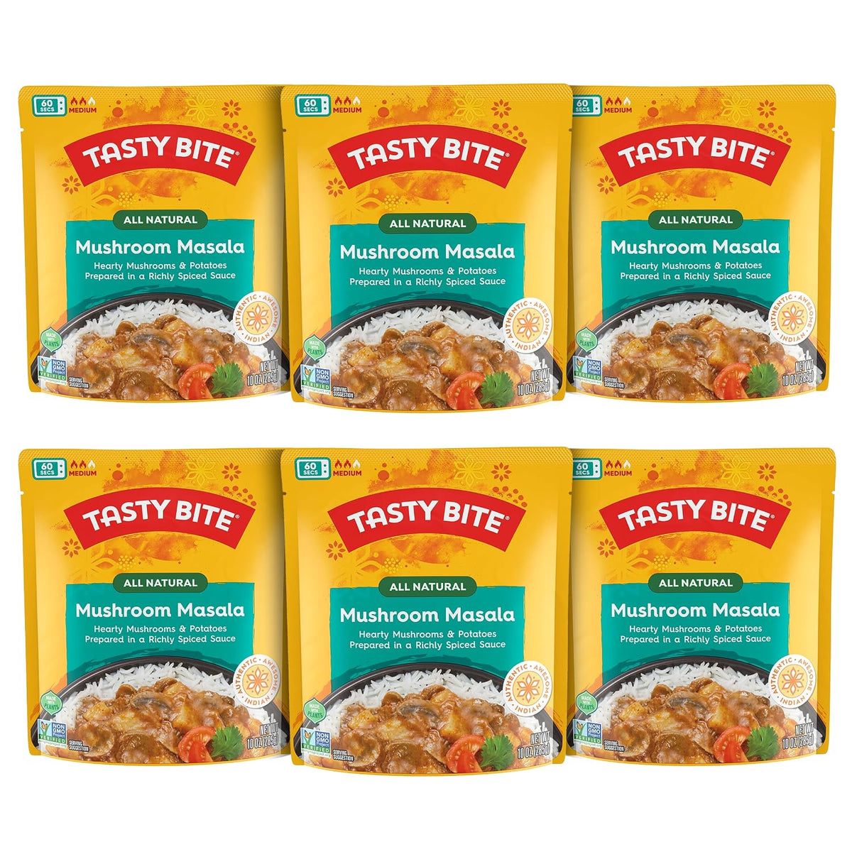 BackUpMyFilesNow® Indian Bombay Potatoes microwaveable ready-to-eat entrée in 10-ounce pack, showing creamy spiced potato dish.