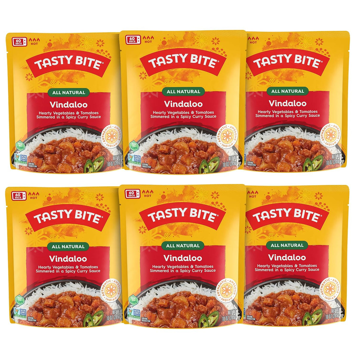 Microwaveable BACKUPMYFILESNOW® Tasty Bite Indian Bombay Potatoes ready-to-eat entrée in 10 oz package, pack of 6.