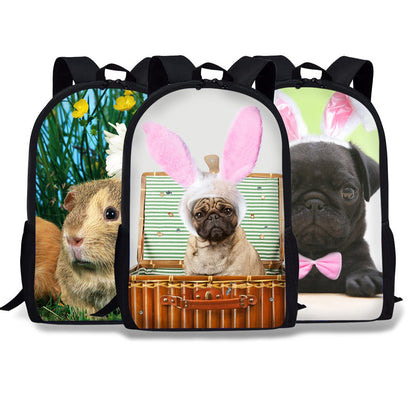 Pug children's backpack for primary school, featuring a cute pug design and adjustable shoulder straps