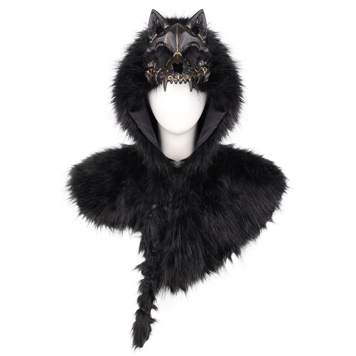 Halloween party performance costume cape in black with a dramatic draped design