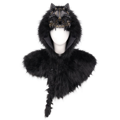Halloween party performance costume cape in black with a dramatic draped design