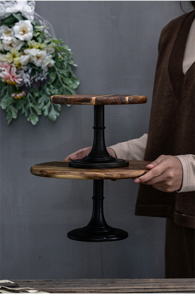 Solid wood dessert cake stand tray with raised edge for serving cakes and pastries