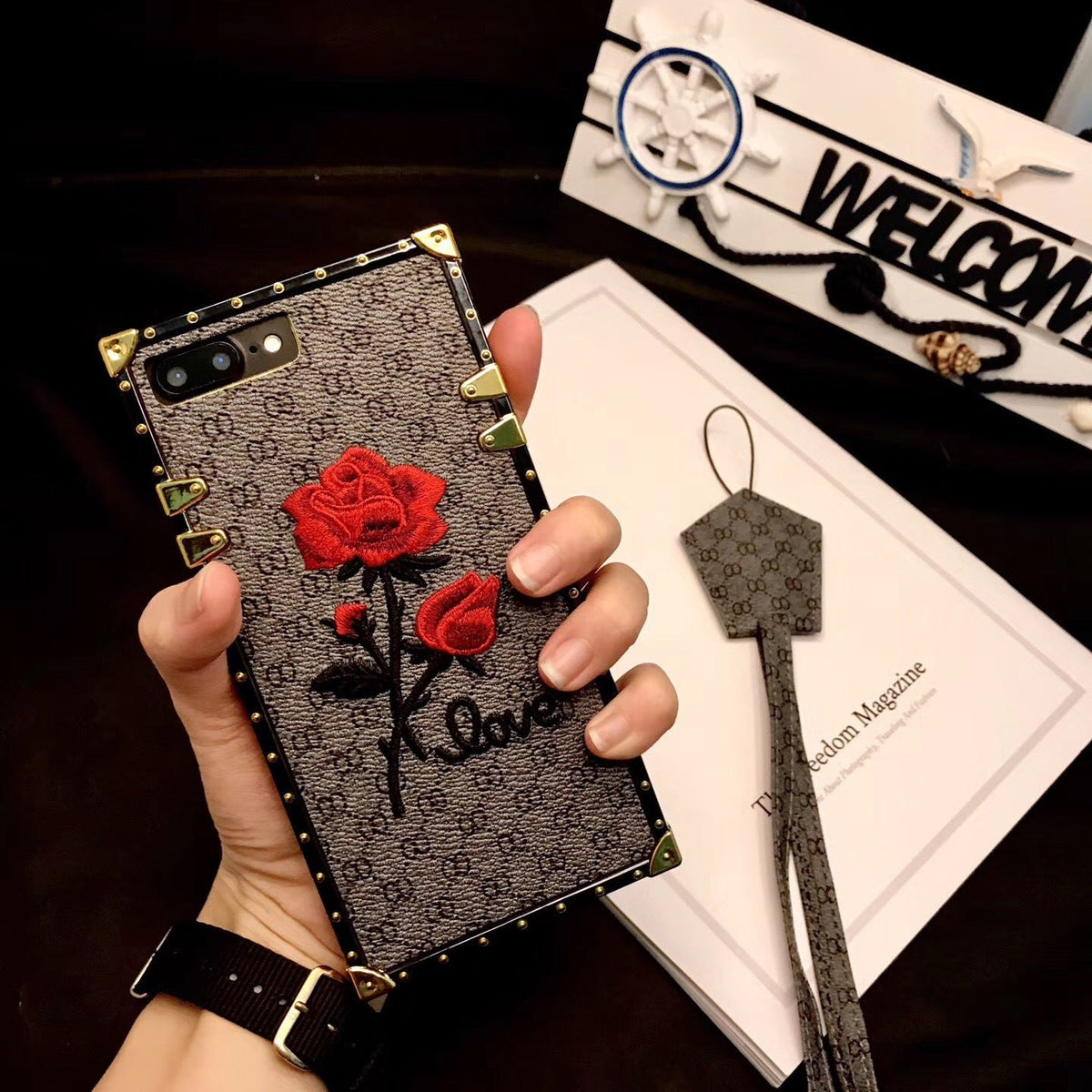 3D rose embroidered case compatible with Apple iPhone