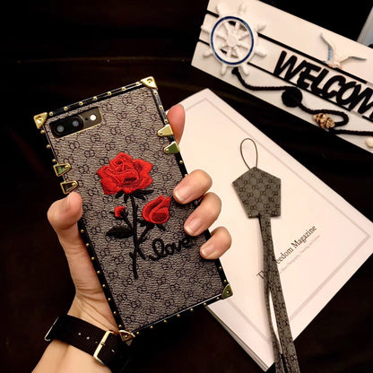 3D rose embroidered case compatible with Apple iPhone