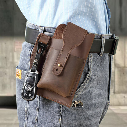 Genuine leather men's cowhide durable work belt-powered bag in brown leather
