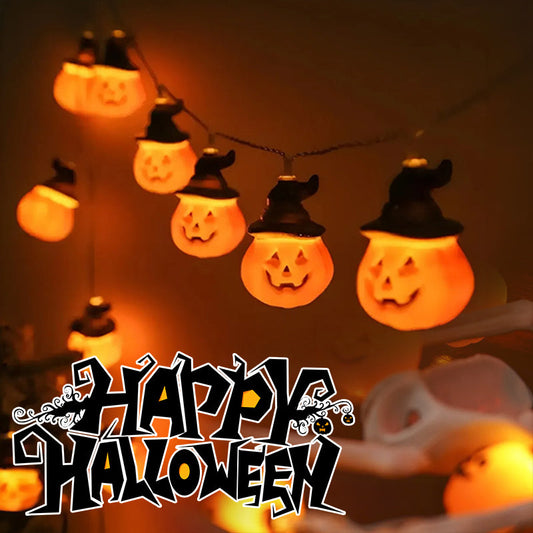 PVC Halloween lighting chain with pumpkin, ghost and bat modeling lamps for indoor and outdoor decoration