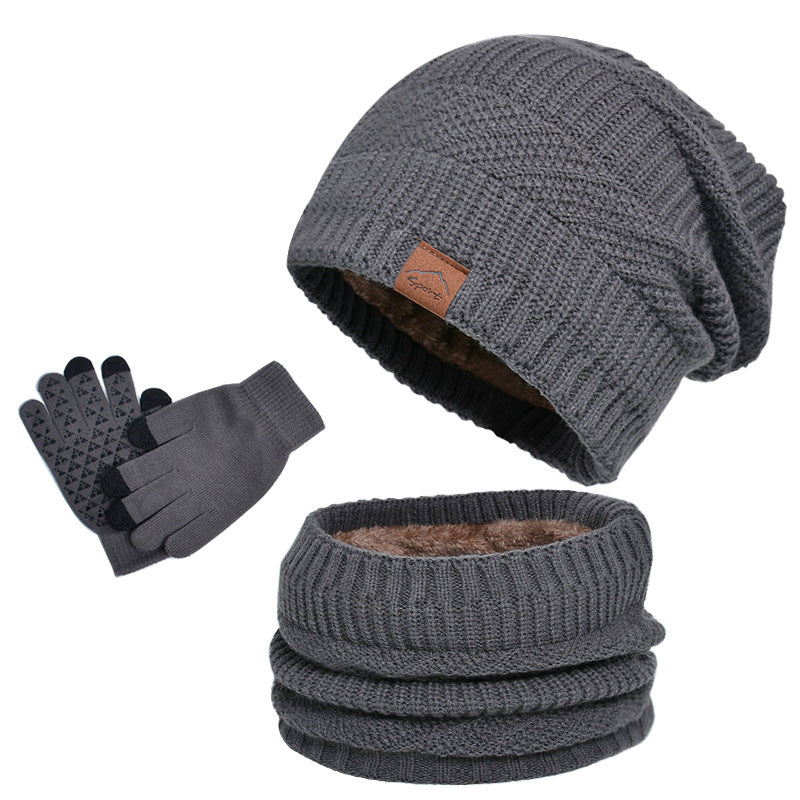 Winter fleece-lined warm hat, scarf and gloves three-piece set by My Store