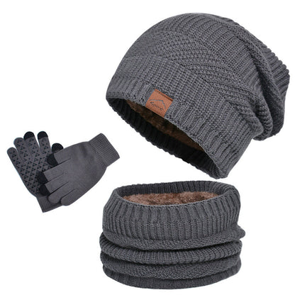 Winter fleece-lined warm hat, scarf and gloves three-piece set by My Store