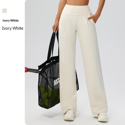 Tummy-control bare-feel high-waist yoga pants with straight legs, shown in a product image