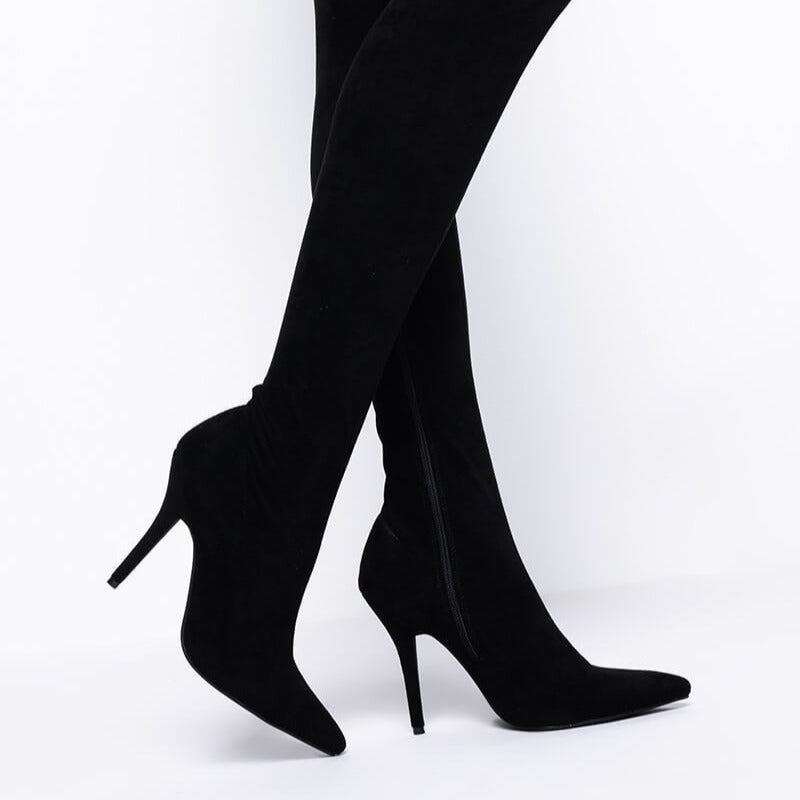 Suede over-the-knee stretchy thigh-high women's boots in a sleek neutral design