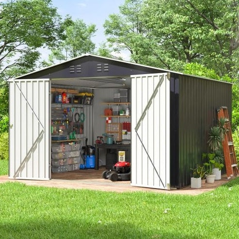 Outdoor Sheds 6FT X 8FT   Outdoor Storage Clearance, Metal Anti-Corrosion Utility Tool House With Lockable Door   Shutter Vents, Waterproof Storage Garden Shed For Lawn Patio