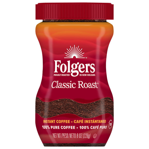 Folgers Classic Roast Instant Coffee Crystals, 8 Ounce Jar