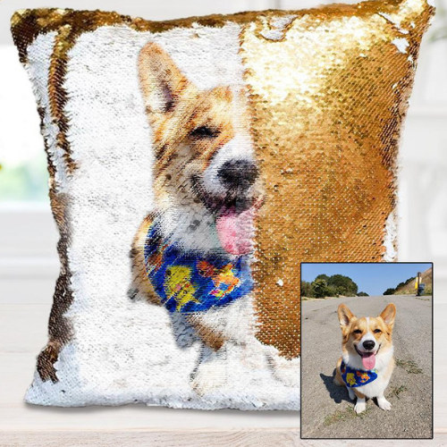 Custom photo sequins throw pillowcase with reversible sequin design keksoz