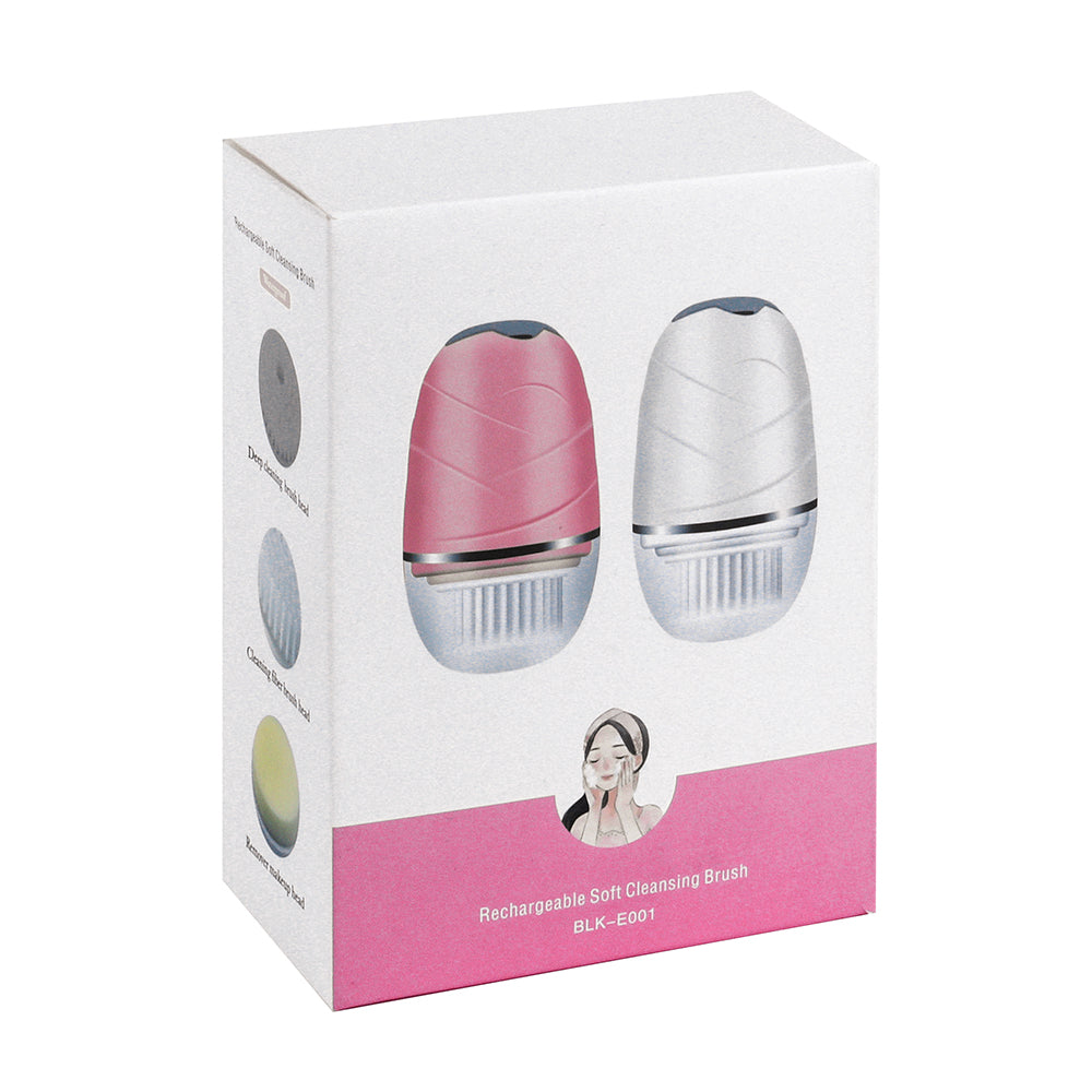 Rotary electric face washer cleaning brush with round bristle head and ergonomic handle