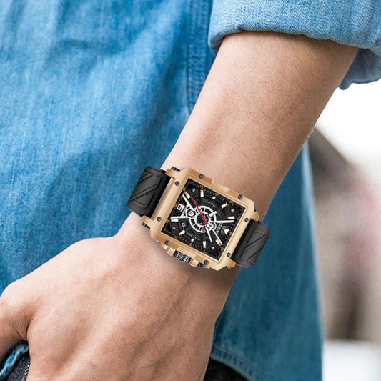 Fashionable men's watch with a large square dial by My Store
