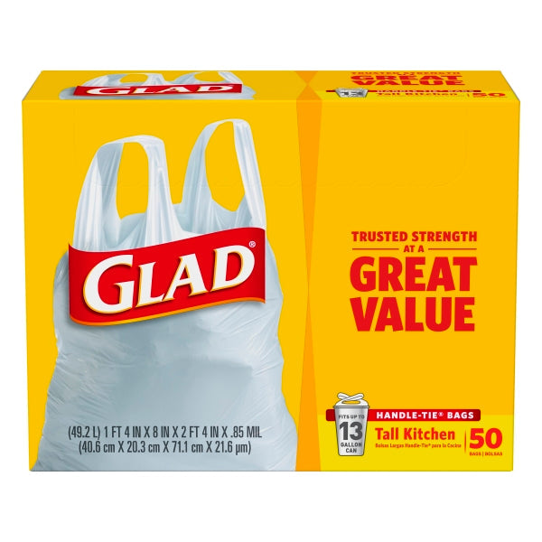 Glad Tall Handle-Tie Kitchen Trash Bags - 13 Gallon