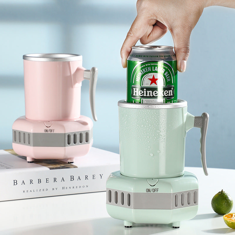 Mini ice cooling cup for quick beverage chilling in an office, dormitory, or kitchen setup