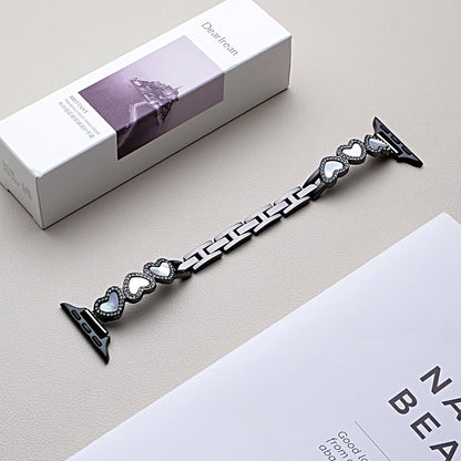 Loving-Heart shell metal watch strap with heart-shaped details and polished finish