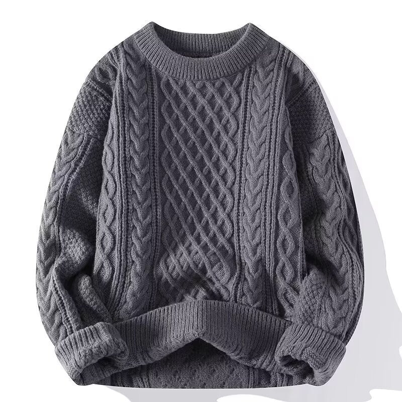 Round-neck high-neck fleece-lined solid-color sweater by My Store