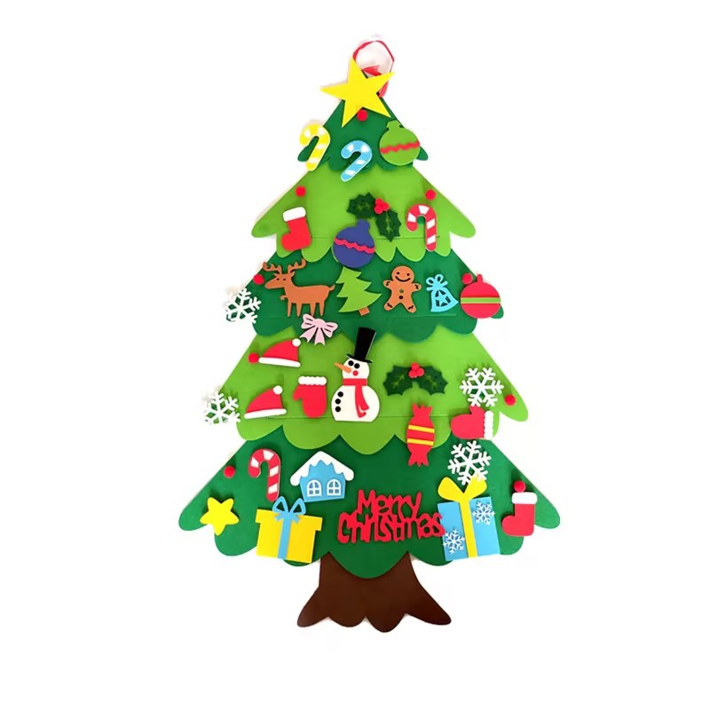 Children's DIY felt Christmas tree with colorful lights and removable decorations