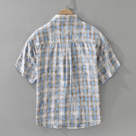 Mens Fashionable Plaid Short-Sleeve Shirt