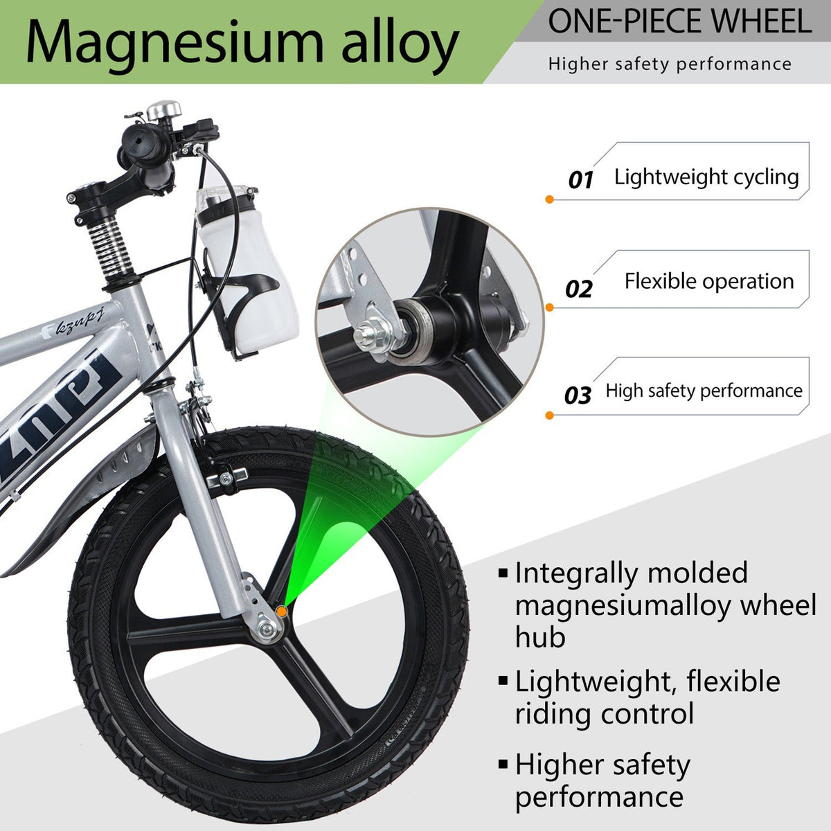 16-inch kids bike with training wheels and adjustable seat from GBruno Store, featuring colorful frame and safety grips.