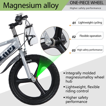 16-inch kids bike with training wheels and adjustable seat from GBruno Store, featuring colorful frame and safety grips.
