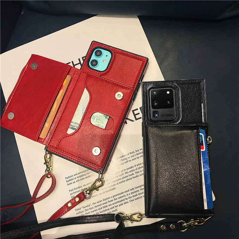Crossbody backpack style coin card case phone case in compact black design