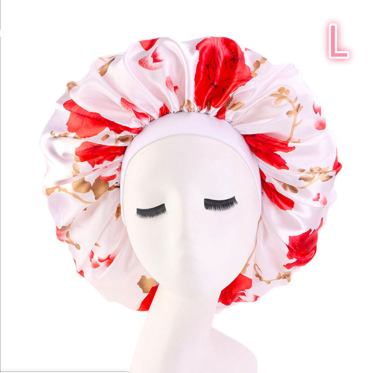 Beauty print satin silk bonnet sleep night cap with colorful pattern and elastic edge