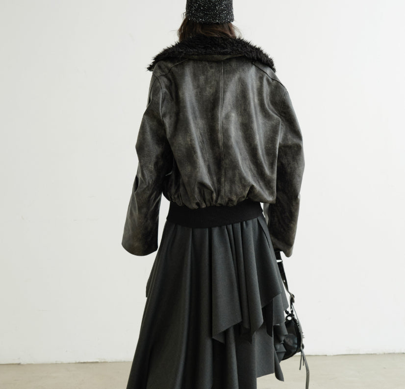 Turtleneck smoky-blend PU faux leather jacket by My Store