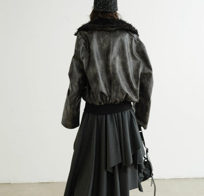 Turtleneck smoky-blend PU faux leather jacket by My Store
