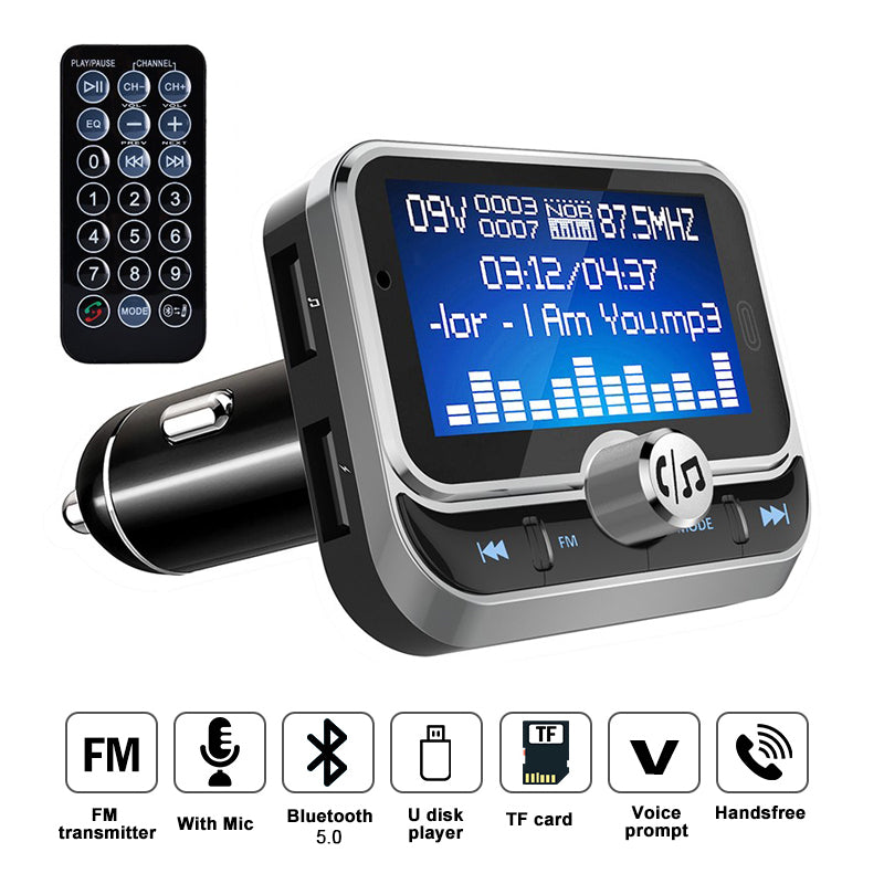 Car MP3 player with compact dashboard design and digital display