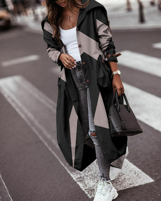 Women's casual mid-length lapel trench coat in a fashionable design