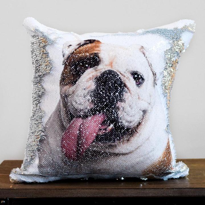 Custom photo sequins throw pillowcase with reversible sequin design