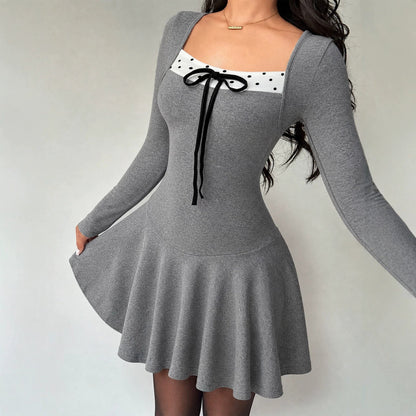 Square-neck long-sleeve polka-dot dress in a flattering silhouette, My Store collection