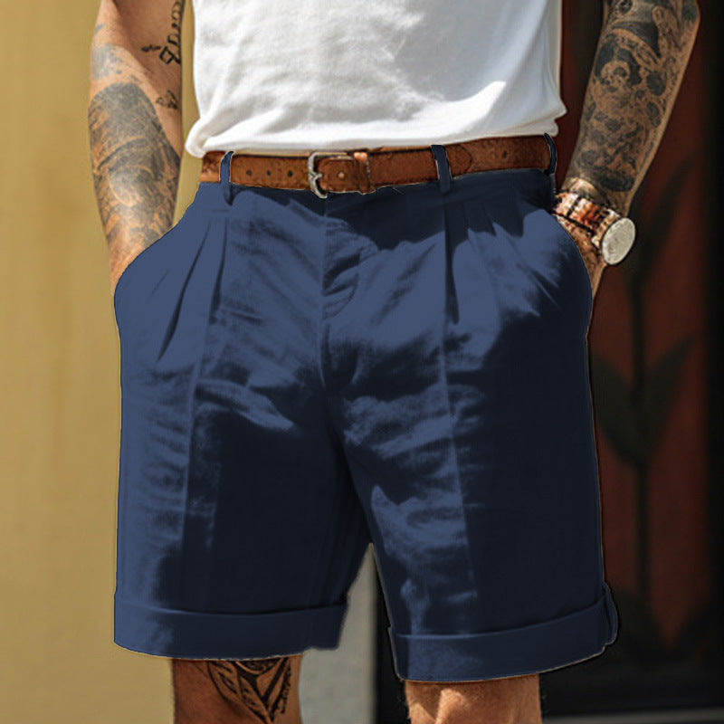 Men's straight leg shorts with pockets, loose fit casual dress pants for summer daily wear