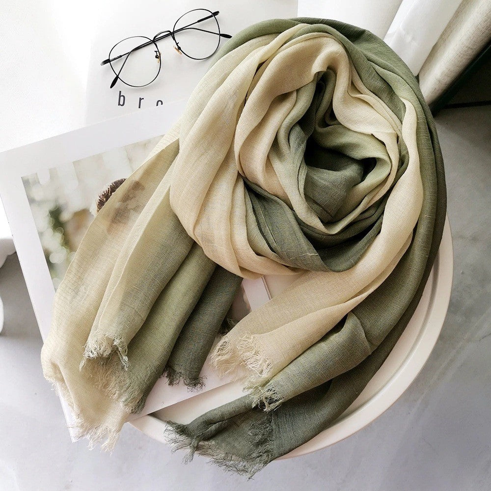 Large soft warm cotton scarf with tassel fringe in a neutral color